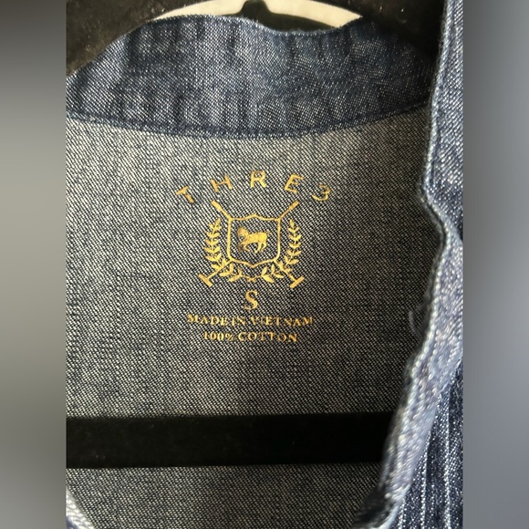 THRE3 Sleeveless Dark Blue Denim Vibes Button Up Fit & Flare Belted Dress EUC - Picture 12 of 16